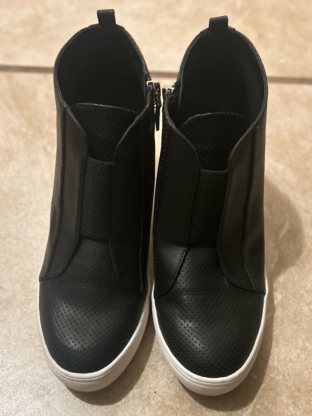Black Wedge Sneaker Boot with White Sole